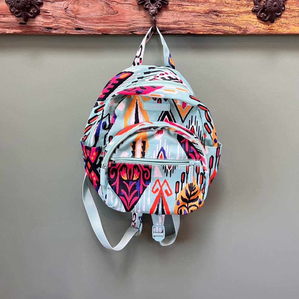 Vera Bradley Small Backpack Mint‎ Multi Ikat Tribal Print Canvas Travel Bag